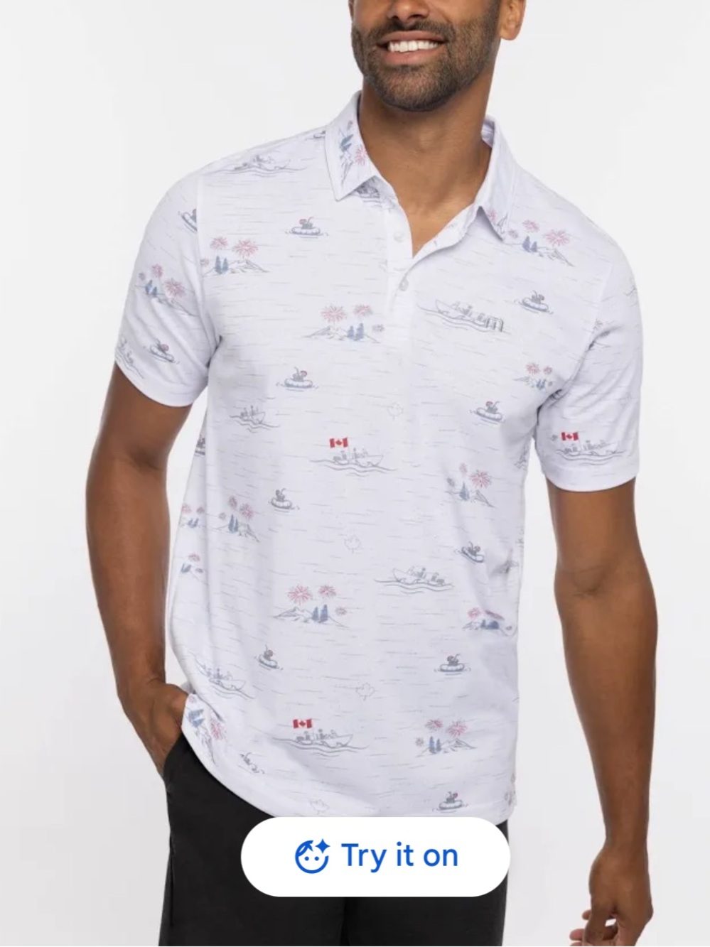 Travis Mathew Men's Lake Break Polo - White with Nautical Print, size small